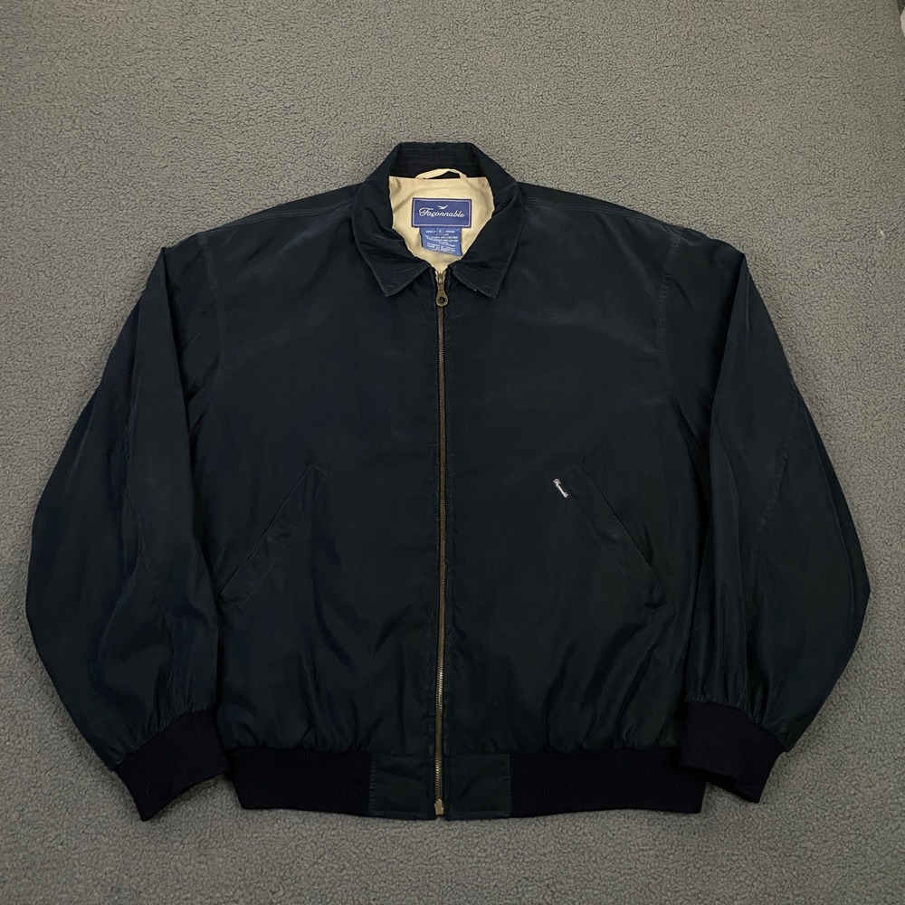 Vintage Faconnable Harrington Jacket Mens Large Blue Water Resistant Bomber